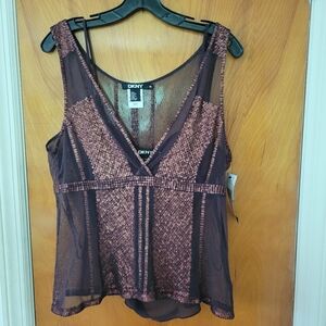 Beautiful DKNY Sheer Sequin Top with Separate Silk Camisole - Size 14
